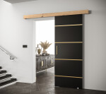 Posuvné dveře Salwador IV Dveře: Bíle mat, Pásky / úchyty: Černá, Horní pojezdová lišta: Dub artisan