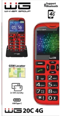 Winner WG20C 4G červená / Tlačítkový telefon / 2,31" / Dual SIM / 1600 mAh / USB-C (10955)