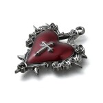 Kovový přívěsek - ocelově šedý s červeným smaltem - gotické srdce - 34 x 29,5 x 4 mm - 1 ks