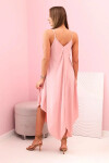 Women's dress with straps flared with an asymmetrical hem pudrově růžová UNI