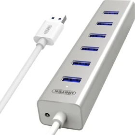 Unitek USB Hub 7-Port / Rozbočovač / 7× USB-A 3.0 / 5 Gbps / BC 1.2 / s napájecím adaptérem (Y-3090)