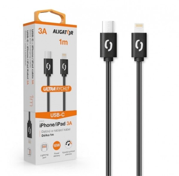 Aligator KALP3AUCLIBK Datový POWER 3A, USB-C/lightning, černý