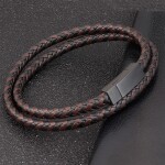 Pánský dvojitý náramek Thomas, chirurgická ocel, kůže, Hnědá 21 cm