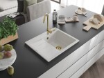 MEXEN/S - Ben granitový dřez 1 s odkapávačem pravý 600 x 500 mm, bílá, sifon zlatá 6523605000-20-G