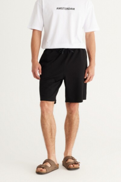 AC&Co Altınyıldız Classics Men's Black Standard Fit Regular Fit Cotton Stretch Knit Shorts
