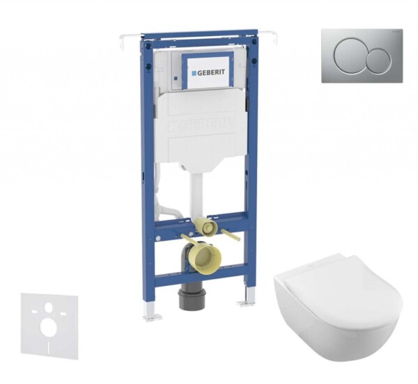 GEBERIT - Duofix Set předstěnové instalace, klozetu a sedátka Villeroy Boch, tlačítka Sigma01, DirectFlush, SoftClose, CeramicPlus, matný chrom SANI11CK2100