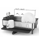 Simplehuman Odkapávač na nádobí s držákem na skleničky / rám z nerez oceli/ šedý plast/ FPP (KT1181)