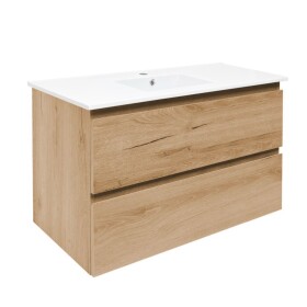 Koupelnová skříňka 2 zásuvková s keramickým umyvadlem SAT B-Way 99x50x45 cm dub mat BWAY2100OAKU4BI BWAY2100OAKU4BI