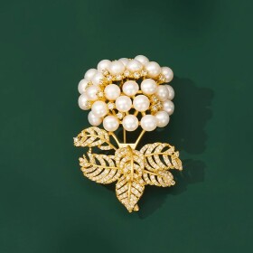 Luxusní perlová brož se zirkony Fernanda, Zlatá Bílá