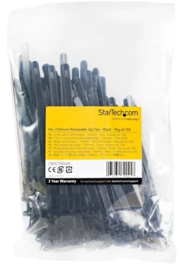 StarTech stahovací pásky uvolnitelné černé / Stahovací páska / nylon / 150 mm / 100 ks (CBMZTRB6BK)