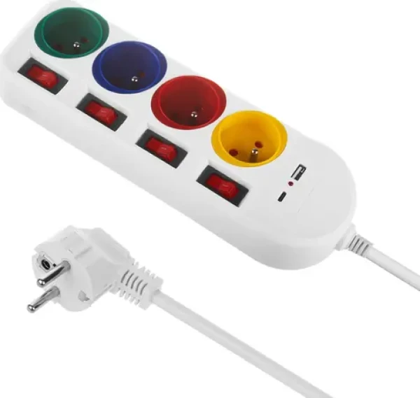 Maclean MCE508 bílá / Prodlužovací kabel / 4 zásuvky / 1,5 m (MCE508)