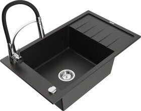 MEXEN/S - Elias granitový dřez 1 s odkapávačem včetně baterie Aster, černá/zlatá metalik 6511-75-73450-07