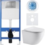 CERANO Kompletní podomítkový WC set Lite/Cesso - bílá lesklá - WC tlačítko Classic, tmavě šedá - předstěnová instalace/sádrokarton - 49x36 cm - 174027