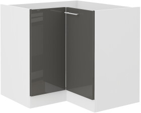 Spodní rohová skříňka Lara 90x90 ND 2F BB Barva korpusu: Bílá, Barva dvířek: Šedý lesk