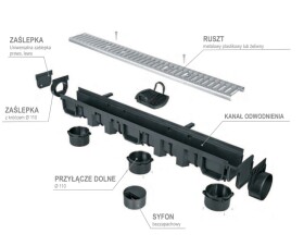 MIDAS A- Odvodňovací žlab s litinovou mříží C250 (25t) venkovní , d:100 cm 13x10,5 cm p6402
