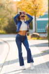 Sexy tmavý denim použitý vzhled flarred Jeans denimblue