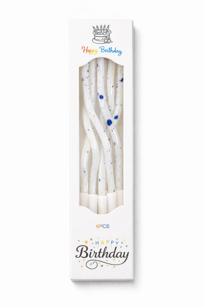 Dortové svíčky zakroucené bílo-modré 6ks