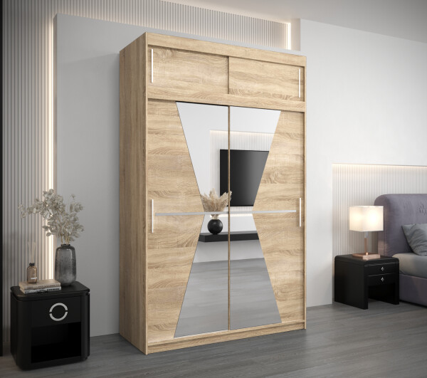 Šatní skříň Abi Ma s nástavcem Barva korpusu: Dub Sonoma, Rozměry: 150 cm, Dveře: Dub sonoma