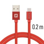 Swissten 71521106 USB 2.0 typ A na C, USB 2.0, zástrčka A - zástrčka C, opletený, 0,2m, červený