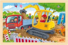 GOKI Dřevěné puzzle Bagr