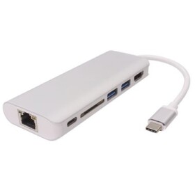 PremiumCord Převodník USB3.1 na HDMI / RJ45 / 2x USB3.0 / slot na SD karty / PD charge / 0,2m / stříbrná (ku31dock05)