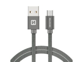 Swissten 71522202 USB 2.0, zástrčka A - zástrčka micro B, opletený, 1,2m, šedý