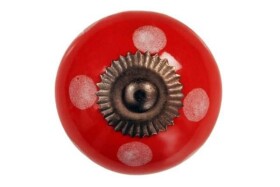 La finesse Porcelánová úchytka Red/White dots, červená barva, porcelán 40 mm