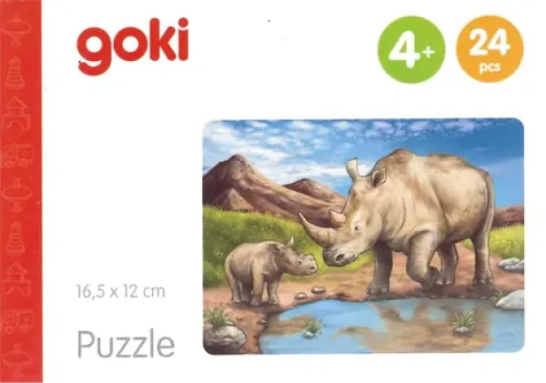 GOKI Dřevěné puzzle Africká zvířata: Nosorožci