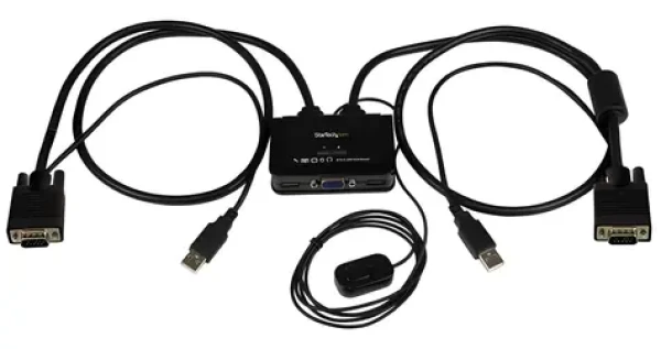 StarTech 2-Port KVM přepínač s kabely / KVM přepínač / VGA / USB / 2048 x 1536 px / dálkové tlačítko (SV211USB)