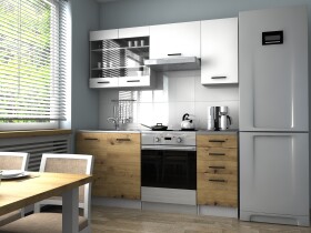 FRONTI Kuchyňská linka PAMELA 180x120 - Bílá + artisan - RYCHLE DODÁNÍ
