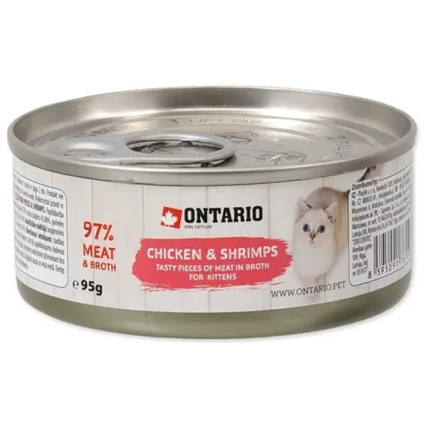 Ontario Konzerva Kitten kuřecí kousky s krevetami 95g (213-2001)