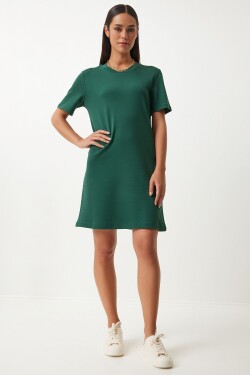 Happiness İstanbul Women's Emerald Green Crew Neck Knitted Dress