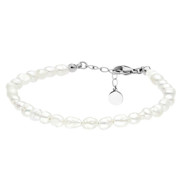 Perlový náramek Emilie - řiční perla, chirurgická ocel, Stříbrná 18 cm + 3 cm (prodloužení)