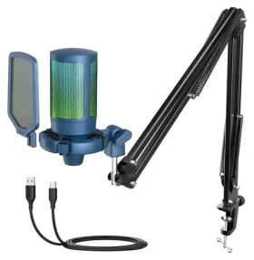 FIFINE AmpliGame A6T RGB modrá / Herní mikrofon / USB / kondenzátorový / dotykové ztlumení (A6TB)