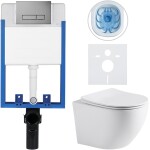 CERANO - Kompletní WC set Profi/Cesso - bílá matná - WC tlačítko Slim/Tmavě šedá - pro zazdění - 49x36 CER-448582