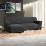 Bielastické potahy COSTINA antracit sedačka s otomanem vlevo (š. 170 - 300 cm)