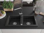 MEXEN/S - Mario granitový dřez 2-bowly včetně baterie Rita, černý/stříbrný metalik 6504-73-670300-00