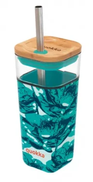 Quokka Liquid Cube 540ml Water Flowers / Sklenice s víčkem / brosilikátové skla (8412497400607)