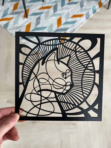 Mandala kočka dekorace na zeď Rozměr (cm): 38 x 38, Dekor: Černá