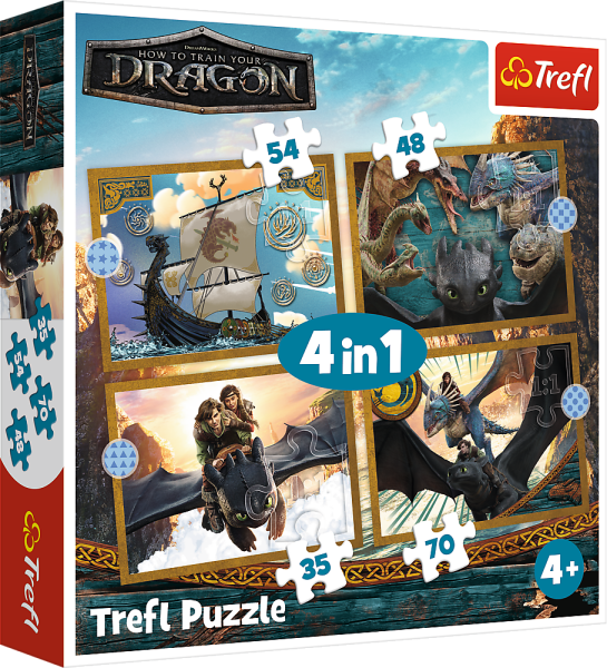 Puzzle Jak vycvičit draka: Dračí dny 4v1 (35,48,54,70 dílků)