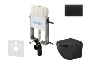 Kielle - Genesis New Set předstěnové instalace, klozetu Oudee, Vortex Rimless+, sedátka softclose a tlačítka Gemini New III, matná černá 30528SZ93