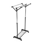 Stojan na šaty s výklopnými rameny, černá barva, kov / plast, chrom