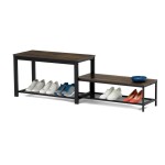 Botník 2 police, MDF dekor staré dřevo, kov - černý matný lak