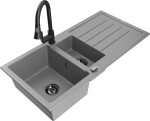 MEXEN - Andres granitový dřez s odkapávačem včetně baterie Elia, šedá 6515-71-670101-70-B