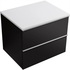 CERANO - Koupelnová skříňka Velora - černá matná, úchytka chromová + deska z lit. mramoru Elanys - 12 mm - bílá matná - 60x54,2x46,5 CER-679435