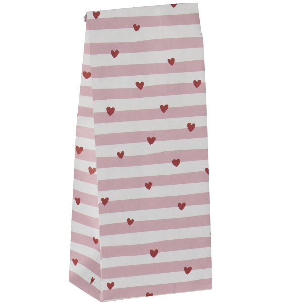 Ib Laursen Papírový sáček Red Hearts / Pink Stripes 22,5 cm – set 5 ks, růžová barva