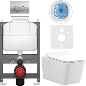 CERANO - Kompletní WC set Basic/Forte - bílá lesklá - WC tlačítko Dualo/Stříbrná - ovládání shora - předstěnová instalace - 51x36 CER-8050BD86115