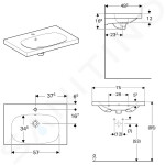 GEBERIT - Acanto Umyvadlo 750x482 mm, otvor pro baterii, s přepadem, s KeraTect, bílá 500.622.01.8