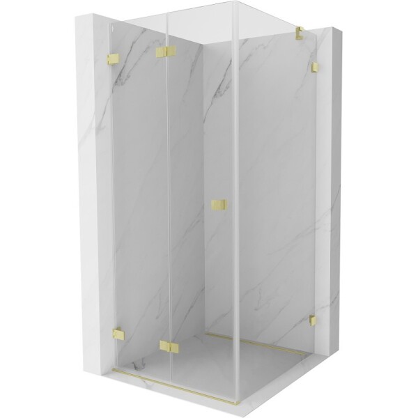 MEXEN/S - Lunar-F sprchový kout skládací dveře levá 80 x 80, transparent, zlato kartáčovaná 836-080-080-55-00-L