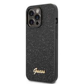 Pouzdro Guess PC/TPU Glitter Flakes Metal Logo iPhone 14 Pro Max černé